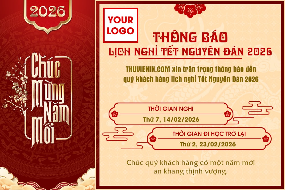 File thiết kế thông báo lịch nghỉ Tết Nguyên Đán cho doanh nghiệp và trung tâm giáo dục chuyên nghiệp TV317443