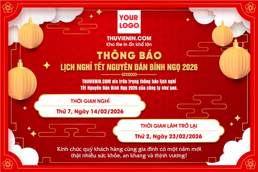 Mẫu file PSD thông báo lịch nghỉ Tết Nguyên Đán chuyên nghiệp nền đỏ TV317442