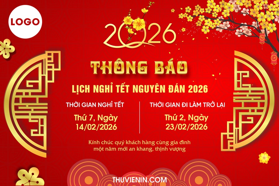 Mẫu file thiết kế thông báo lịch nghỉ Tết Nguyên Đán 2026 nền đỏ TV313177