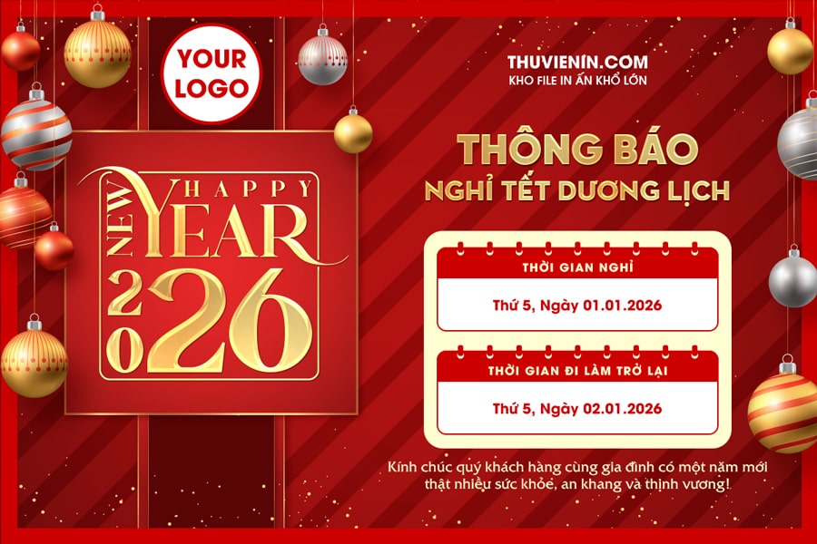 PSD thiết kế mẫu thông báo nghỉ Tết Dương Lịch nền đỏ TV317441