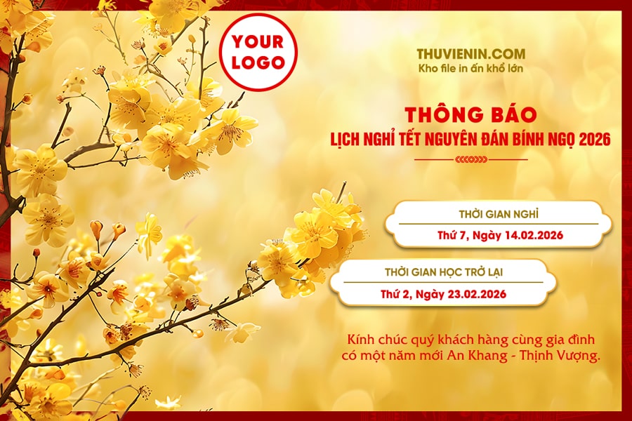 File PSD thiết kế banner thông báo nghỉ Tết Nguyên Đán mai vàng TV317444