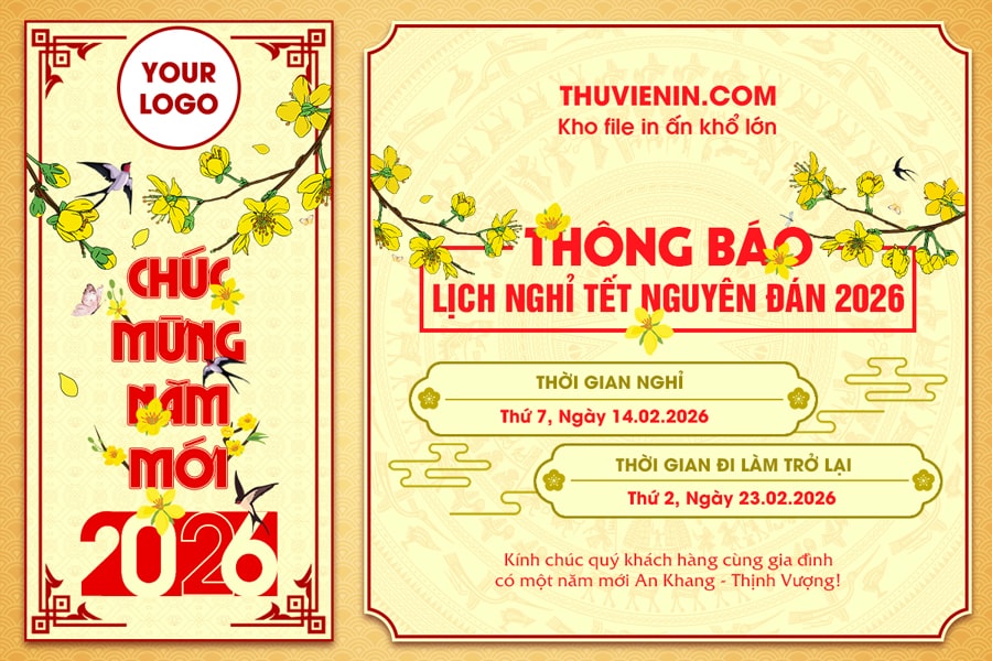 Mẫu thiết kế banner thông báo lịch nghỉ Tết Nguyên Đán hoa mai TV317447
