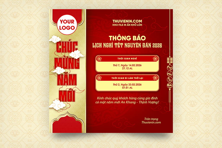 PSD banner thông báo lịch nghỉ Tết Nguyên Đán truyền thống chuyên nghiệp TV317476