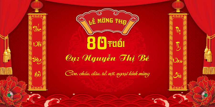 PSD file thiết kế backdrop lễ mừng thọ sang trọng và ấm cúng