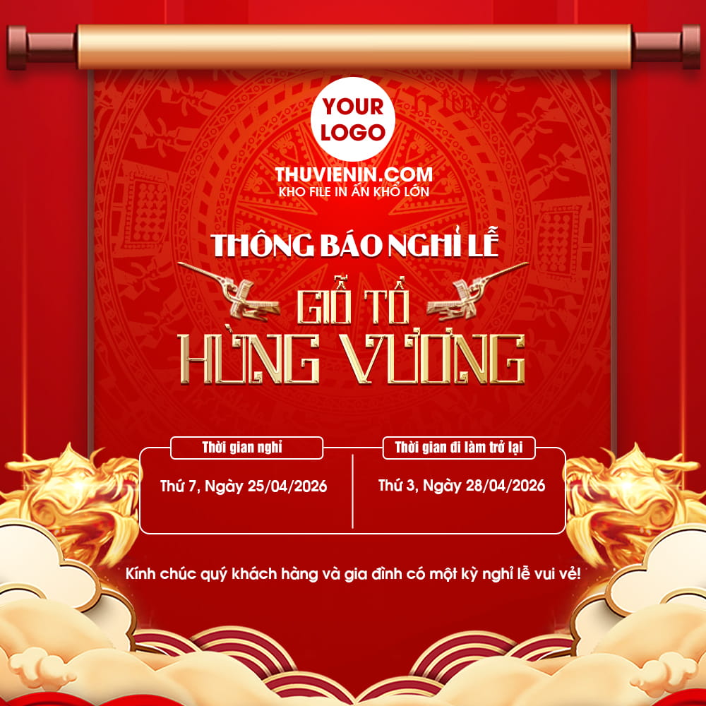 Mẫu file PSD thiết kế thông báo lịch nghỉ lễ Giỗ Tổ Hùng Vương 10/3 TV315918