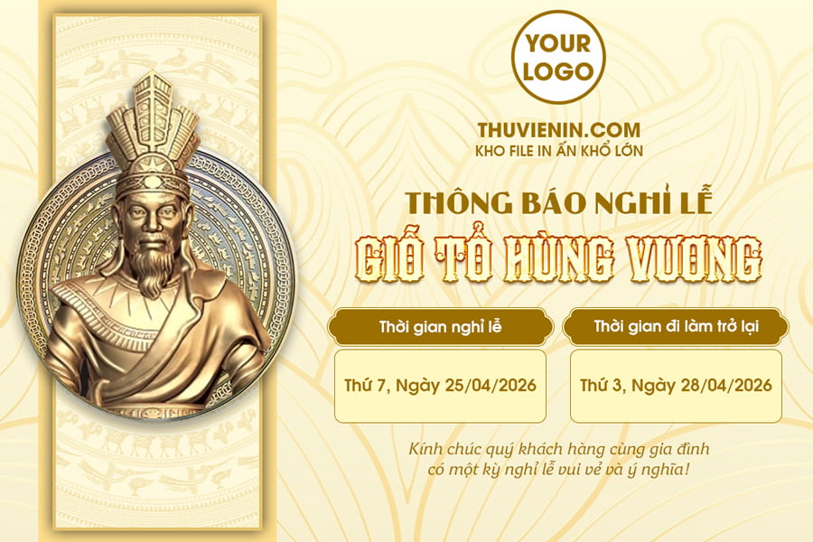 Mẫu file PSD thiết kế thông báo nghỉ lễ Giỗ Tổ Hùng Vương nền vàng sang trọng TV317481