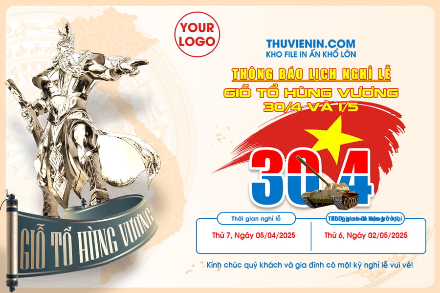 Mẫu file thiết kế lịch nghỉ lễ Giỗ Tổ Hùng Vương kết hợp 30/4 và 1/5 TV316000