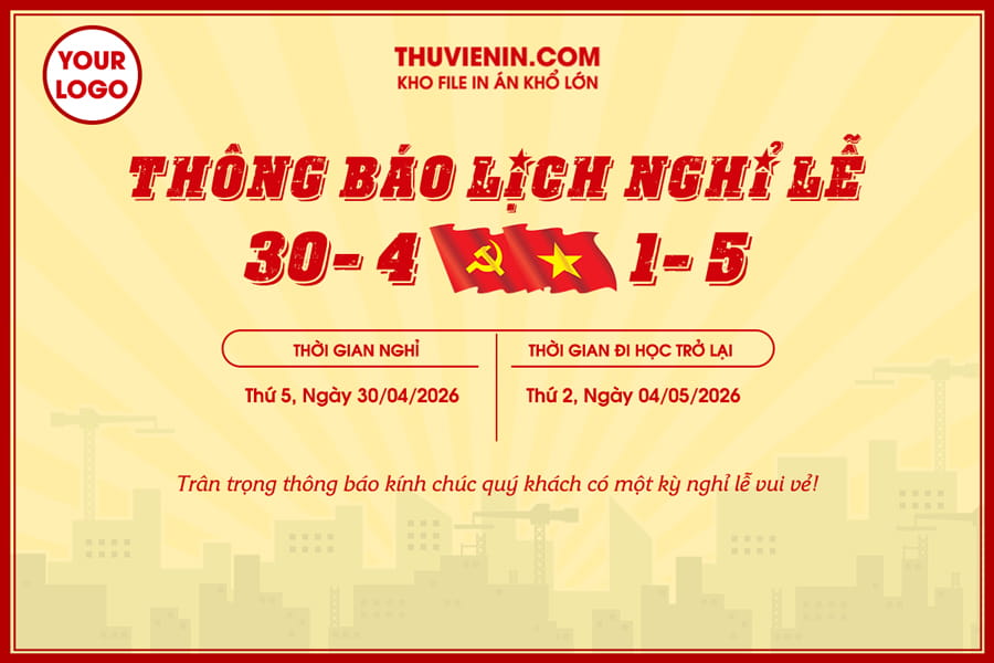 Mẫu file PSD thiết kế thông báo lịch nghỉ lễ 30/4 và 1/5 TV316410