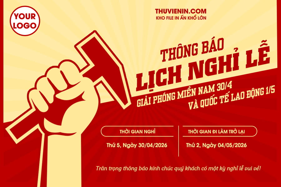 File PSD thông báo lịch nghỉ lễ 30/4 và 1/5 TV316408