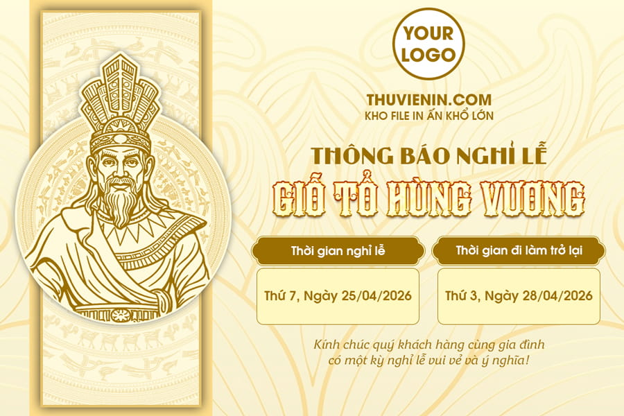 Mẫu file PSD thiết kế thông báo nghỉ lễ Giỗ Tổ Hùng Vương nền vàng sang trọng TV317481