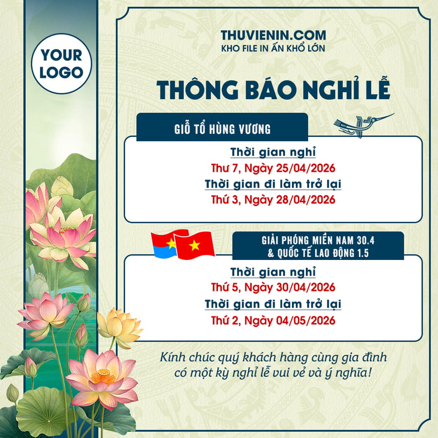 Mẫu PSD thiết kế thông báo nghỉ lễ Giỗ Tổ Hùng vương kết hợp 30/4 và 1/5 phong cách truyền thống TV317490