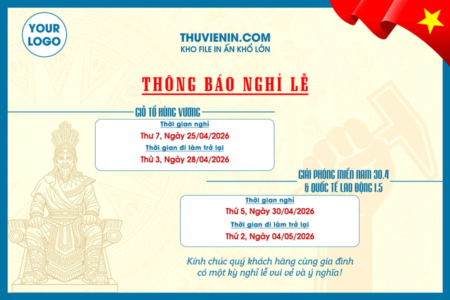 PSD thiết kế banner thông báo nghỉ lễ kết hợp Giỗ Tổ Hùng Vương, 30/4 và 1/5 TV317487