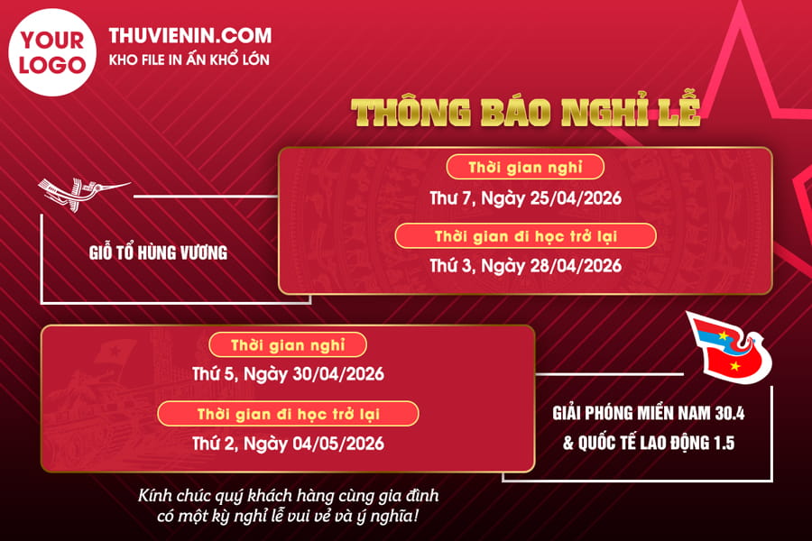 Mẫu file PSD banner nghỉ lễ Giỗ tổ Hùng Vương, 30/4 - 1/5 nền đỏ chuyên nghiệp