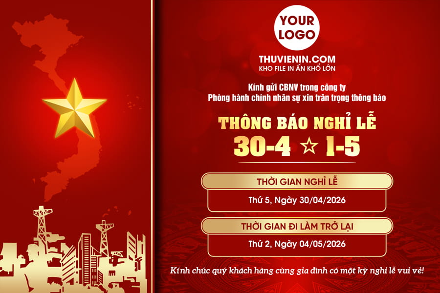Mẫu file PSD thông báo lịch nghỉ lễ 30/4 và 1/5 dễ dàng chỉnh sửa