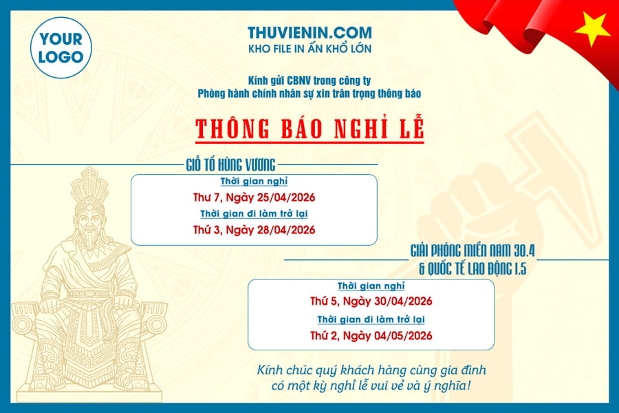 PSD thiết kế banner thông báo nghỉ lễ kết hợp Giỗ Tổ Hùng Vương, 30/4 và 1/5