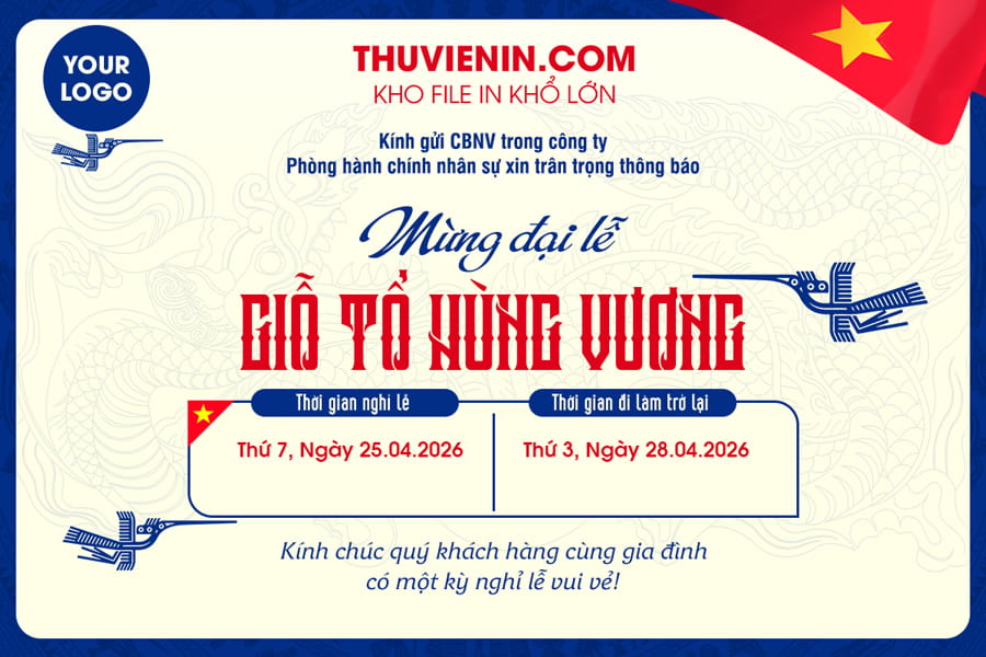 Mẫu file thiết kế thông báo nghỉ lễ Giỗ Tổ Hùng Vương 10/3 âm lịch