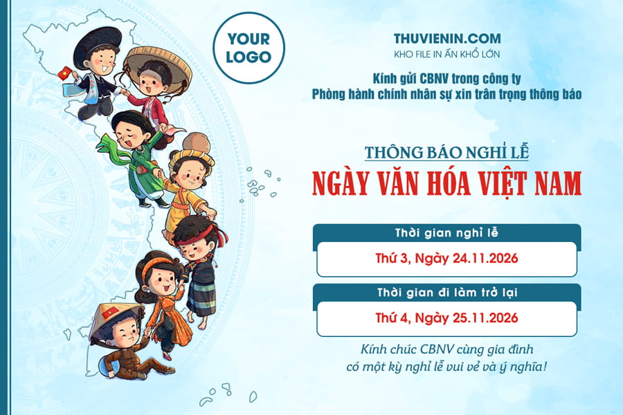 PSD mẫu thông báo nghỉ lễ ngày văn hóa Việt Nam 2026 thiết kế đẹp, chuyên nghiệp