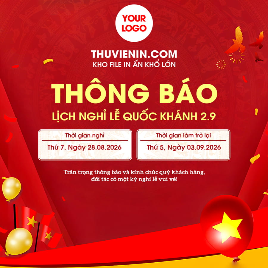 File PSD thiết kế thông báo nghỉ lễ Quốc Khánh 2/9 trang trọng và nổi bật