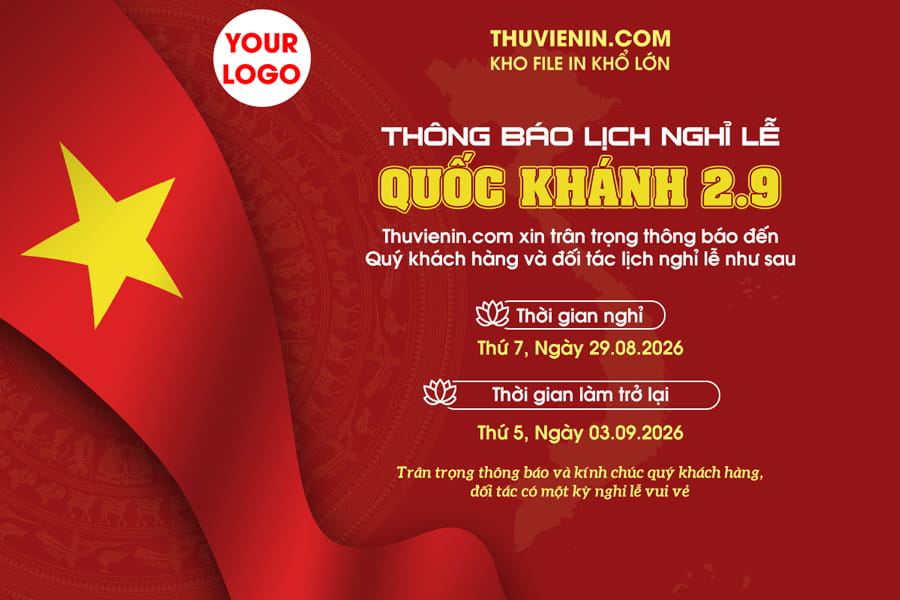 Mẫu file thiết kế thông báo nghỉ lễ Quốc Khánh 2/9 nền đỏ