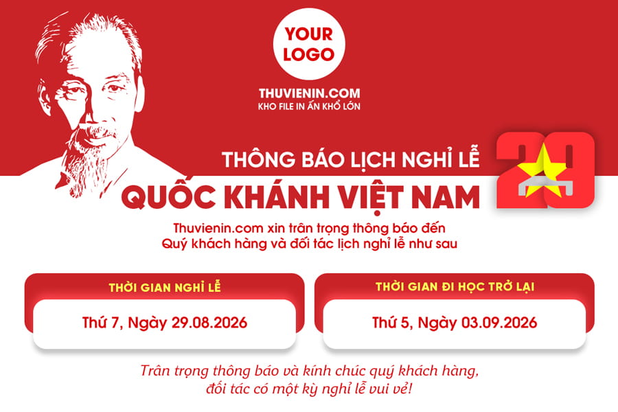 File PSD thiết kế banner thông báo nghỉ lễ Quốc Khánh 2/9 đỏ trắng trang trọng
