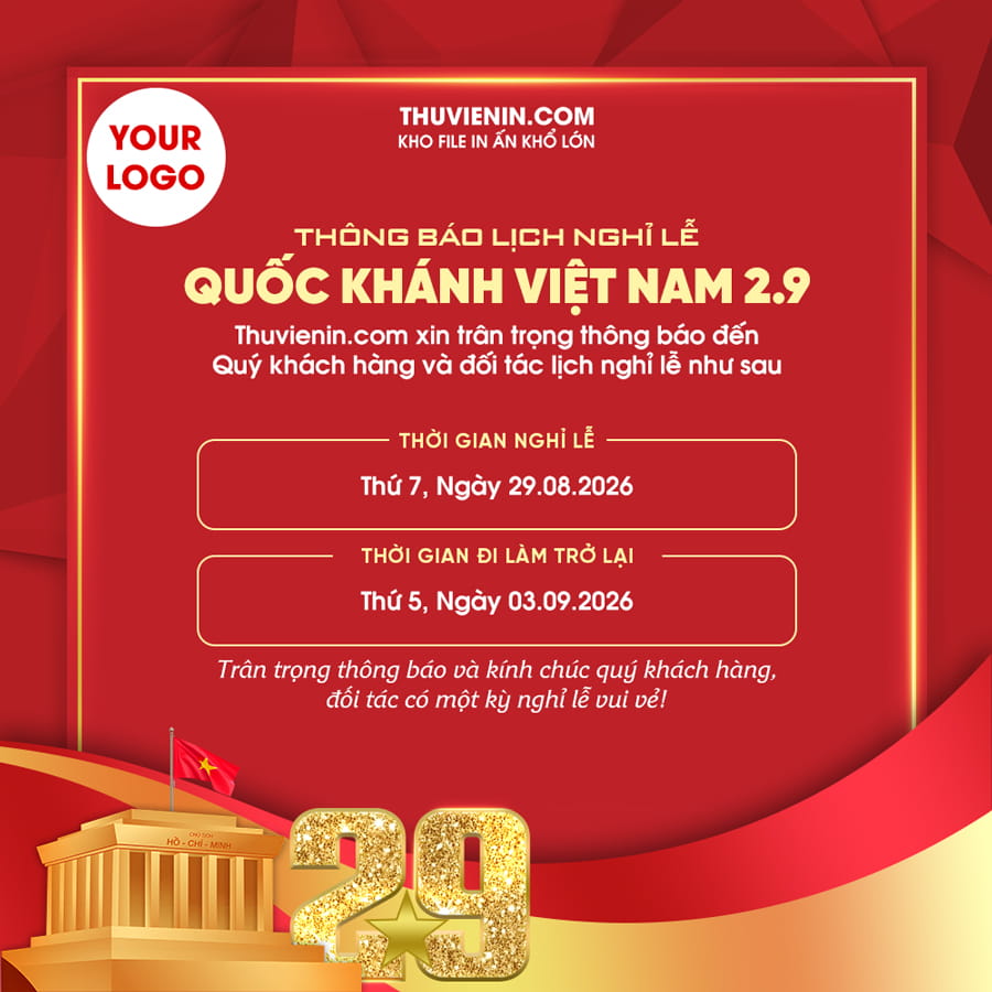 PSD thiết kế banner thông báo lịch Nghỉ Lễ Quốc Khánh Việt Nam 2/9