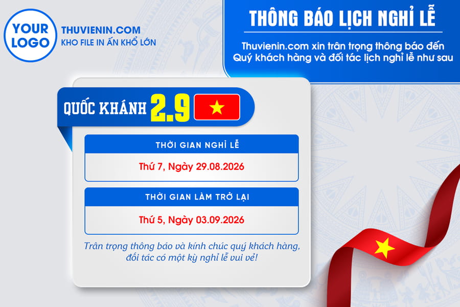 Mẫu file thiết kế banner thông báo lịch nghỉ lễ Quốc Khánh 2/9 hiện đại