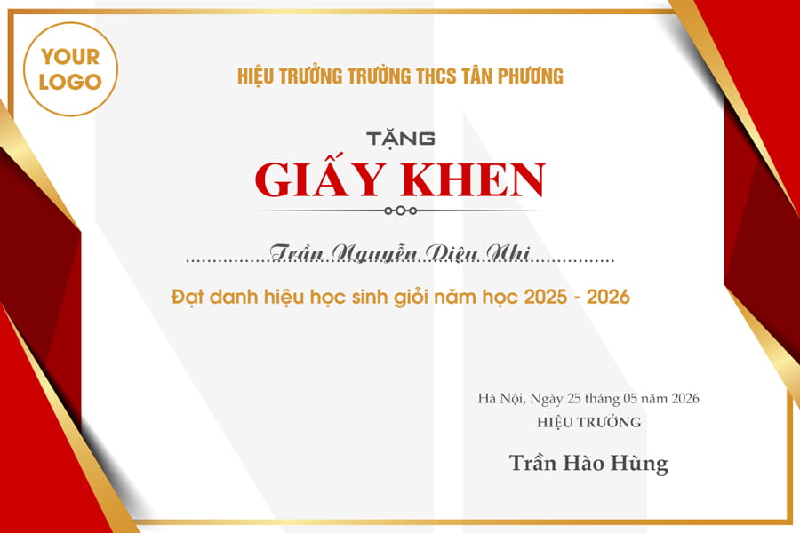 File PSD thiết kế giấy khen học sinh đạt thành tích xuất sắc