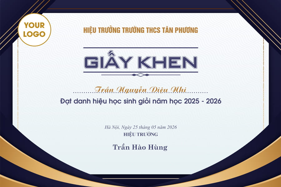 File thiết kế giấy khen học sinh dành cho trường học, cơ sở giáo dục