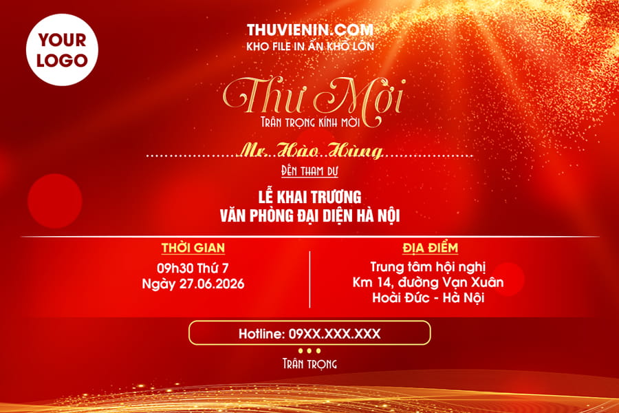 File PSD thiết kế thiệp mời khai trương nền đỏ sang trọng và nổi bật