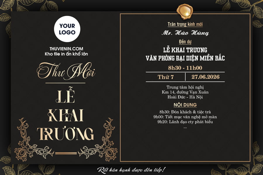 File PSD thiết kế thiệp mời sự kiện khai trương sang trọng chuyên nghiệp