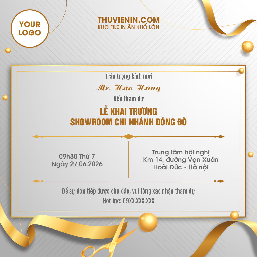 Mẫu file PSD thiết kế thư mời khai trương vàng sang trọng