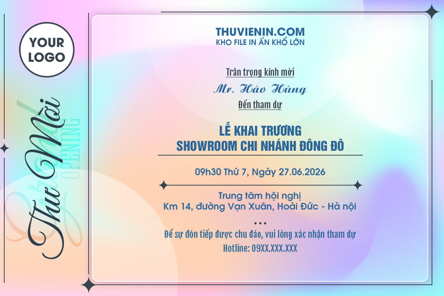 Mẫu file PSD thư mời khai trương nổi bật nhiều màu sắc