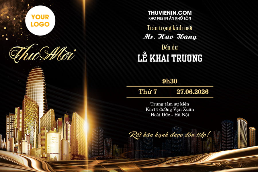 Mẫu file PSD thư mời khai trương thiết kế hiện đại chuyên nghiệp