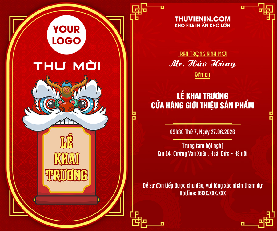 File PSD thiết kế mẫu thiệp mời khai trương màu đỏ truyền thống