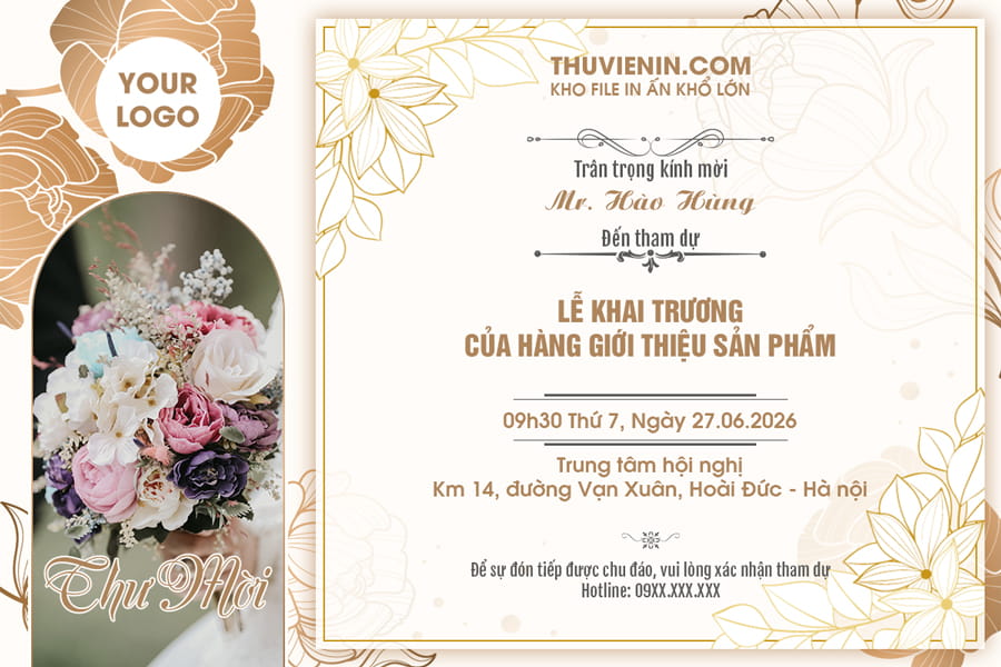 File PSD thiết kế thiệp mời sự kiện nền hoa sang trọng kèm theo ảnh
