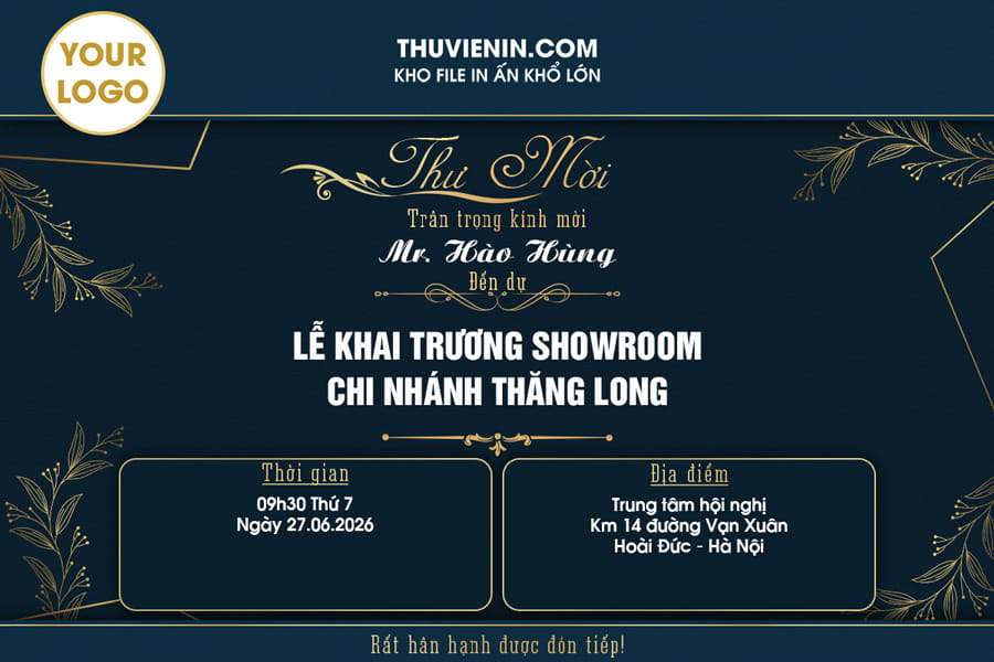 File PSD thiết kế mẫu thư mời khai trương sang trọng
