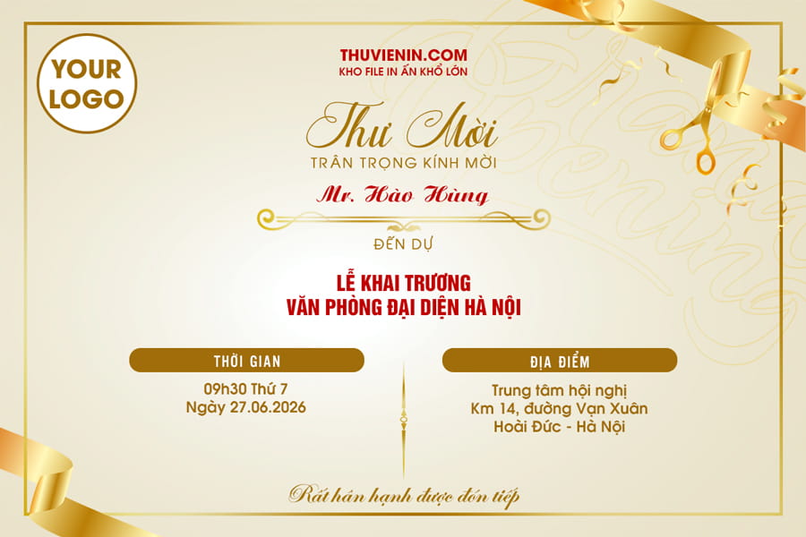 Mẫu file thiết kế  thiệp mời khai trương màu vàng sang trọng